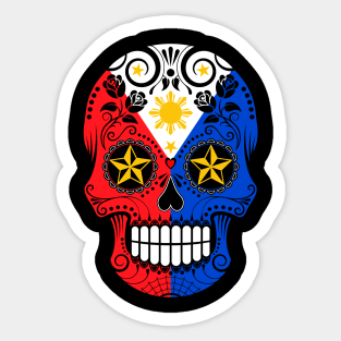 Filipino Flag Sugar Skull with Roses Sticker